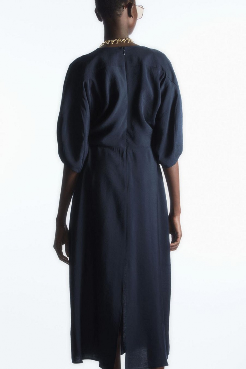 COS Puff-sleeve Midi Ruha Női Sötétkék | MHP-342091