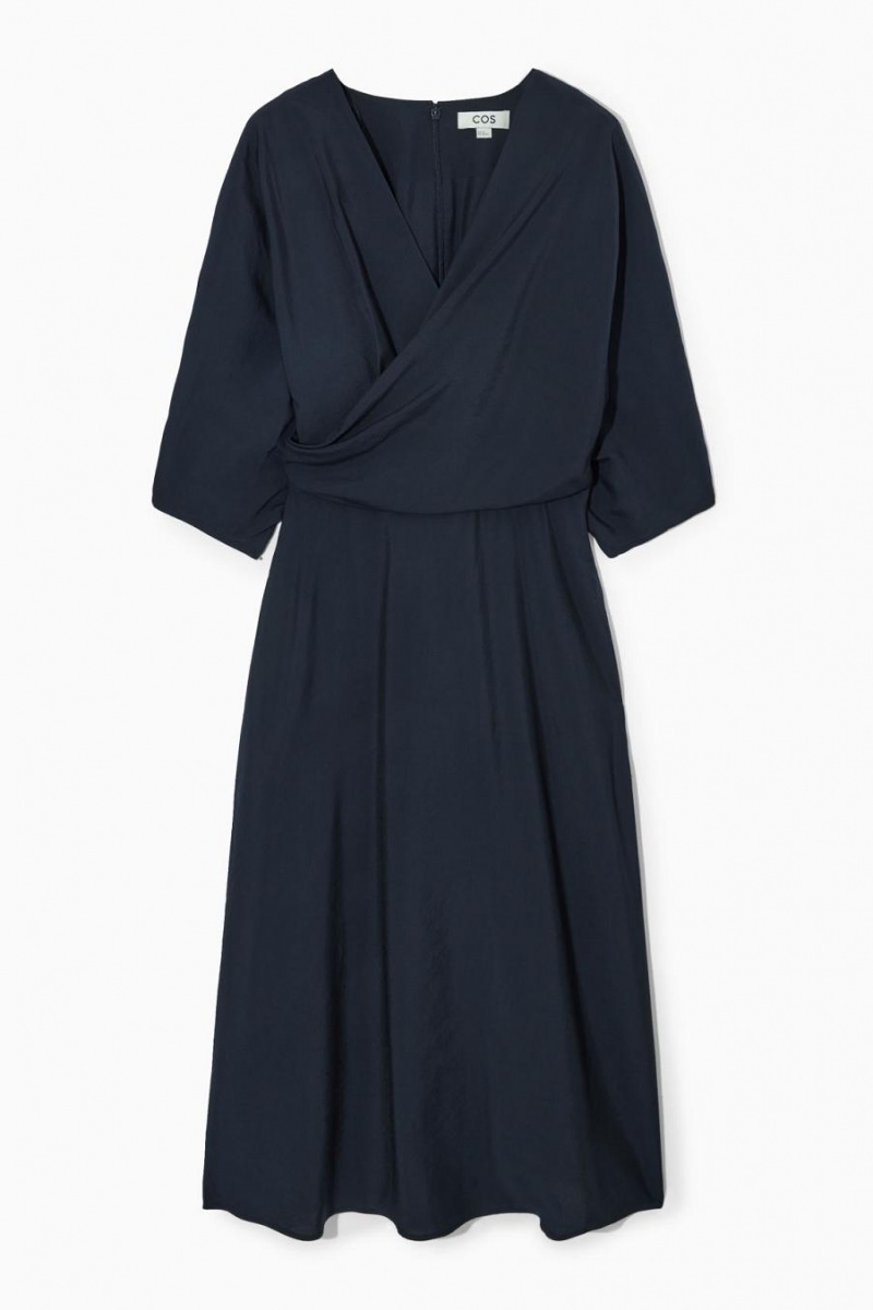 COS Puff-sleeve Midi Ruha Női Sötétkék | MHP-342091