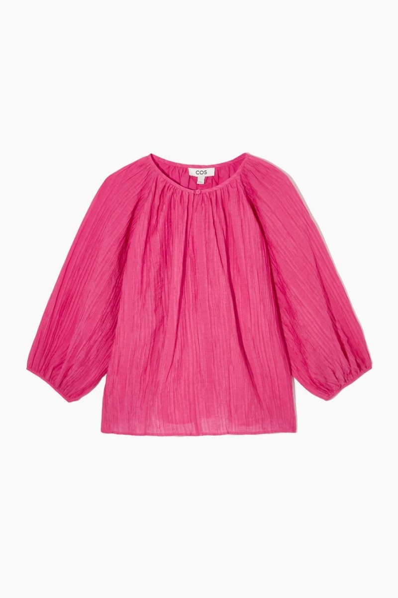 COS Puff-sleeve Seersucker Blúz Női Világos Rózsaszín | MXS-714269