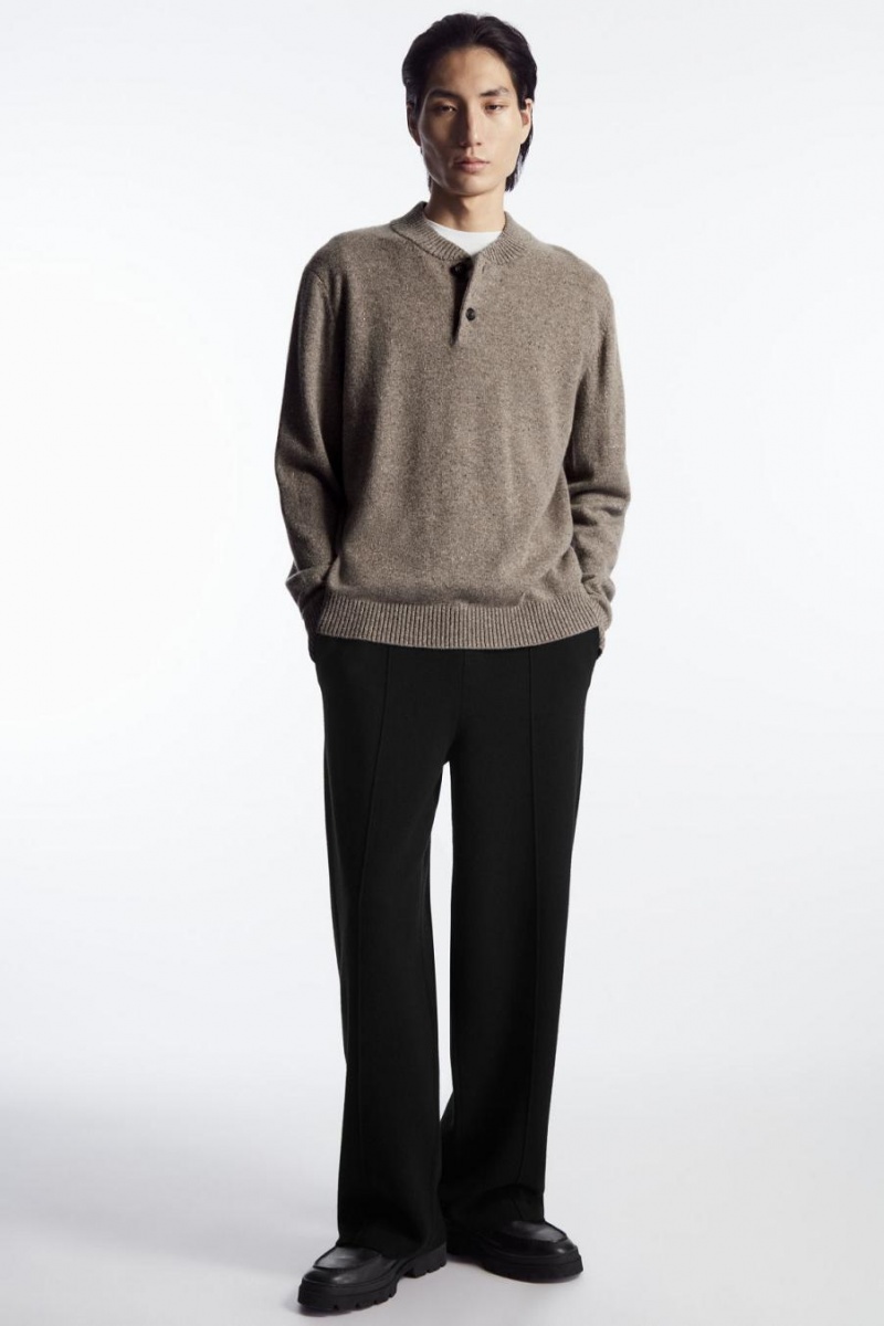 COS Pure Cashmere Henley Jumpers Férfi Sötétbézs | BQI-678490