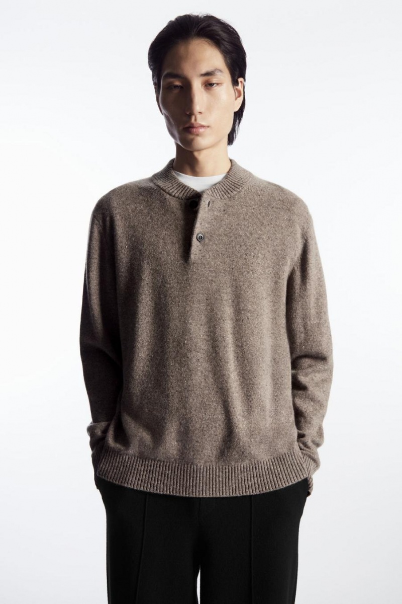 COS Pure Cashmere Henley Jumpers Férfi Sötétbézs | BQI-678490