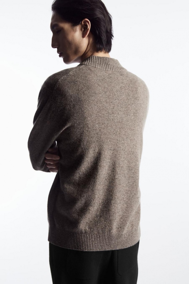 COS Pure Cashmere Henley Jumpers Férfi Sötétbézs | BQI-678490