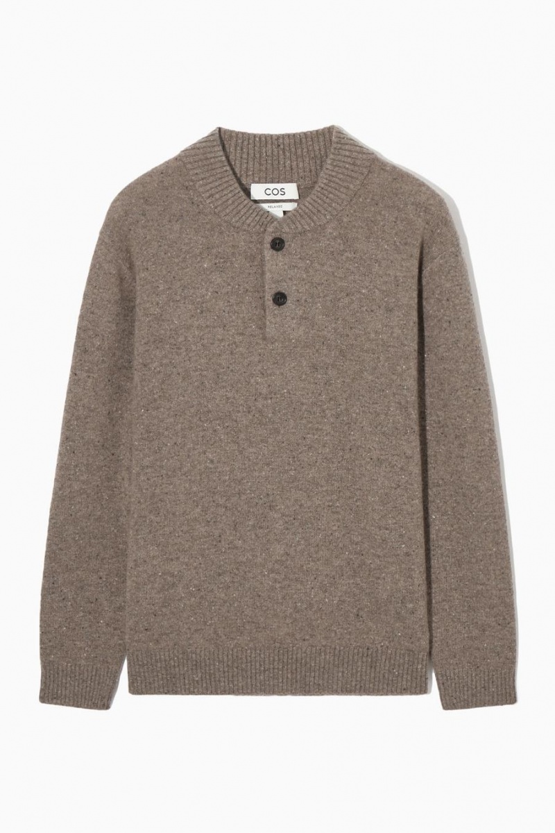COS Pure Cashmere Henley Jumpers Férfi Sötétbézs | BQI-678490