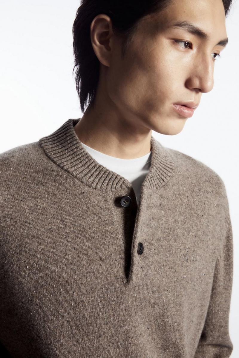 COS Pure Cashmere Henley Jumpers Férfi Sötétbézs | BQI-678490
