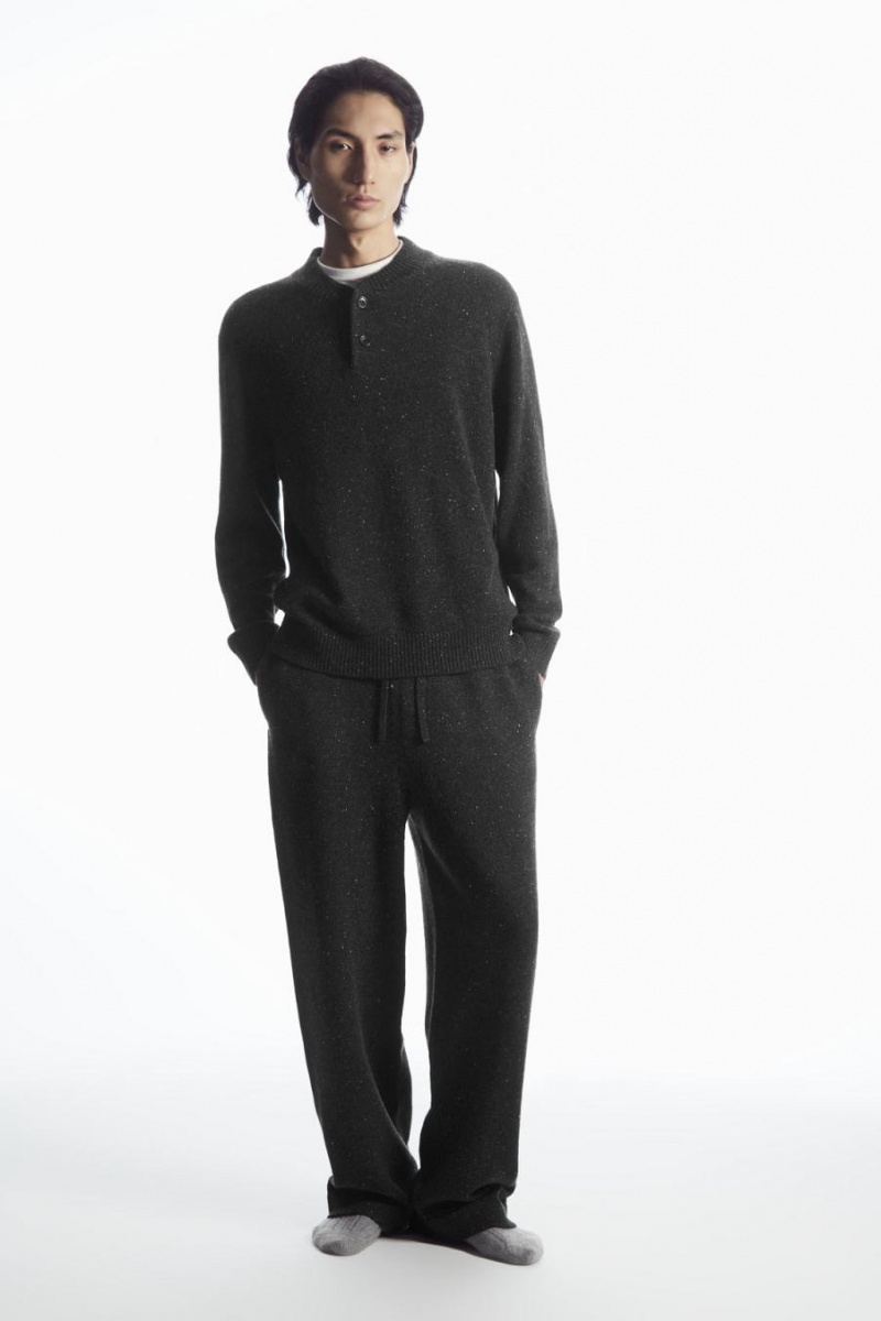 COS Pure Cashmere Henley Jumpers Férfi Sötétszürke | HVL-450926