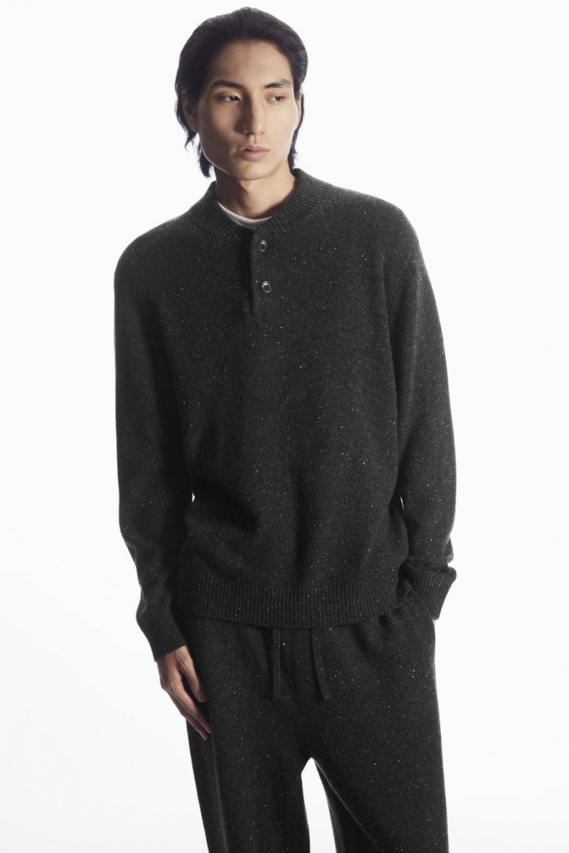 COS Pure Cashmere Henley Jumpers Férfi Sötétszürke | HVL-450926