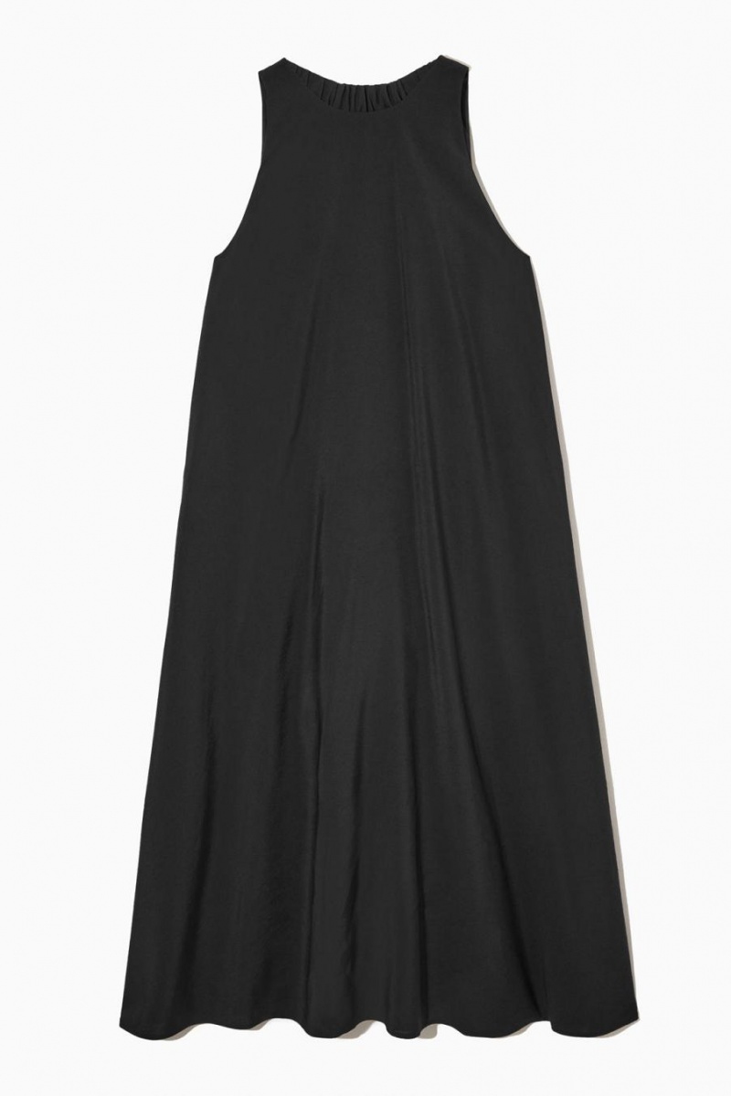 COS Racer-neck Midi Ruha Női Fekete | NSR-841375