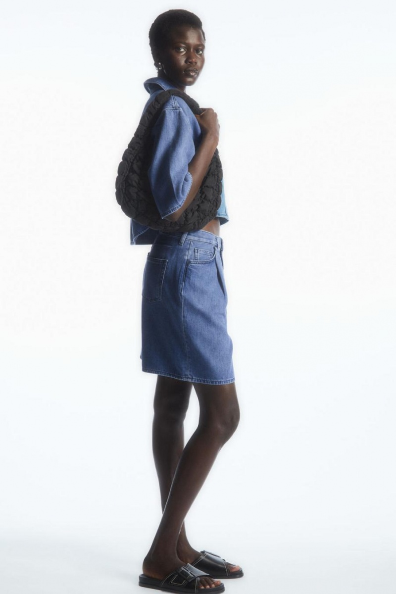 COS Redőzött A-line Denim Rövidnadrág Női Kék | VAJ-843795