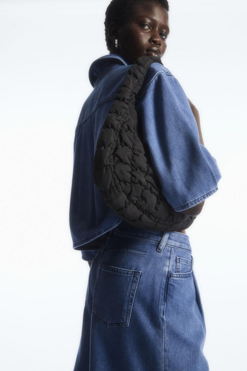 COS Redőzött A-line Denim Rövidnadrág Női Kék | VAJ-843795