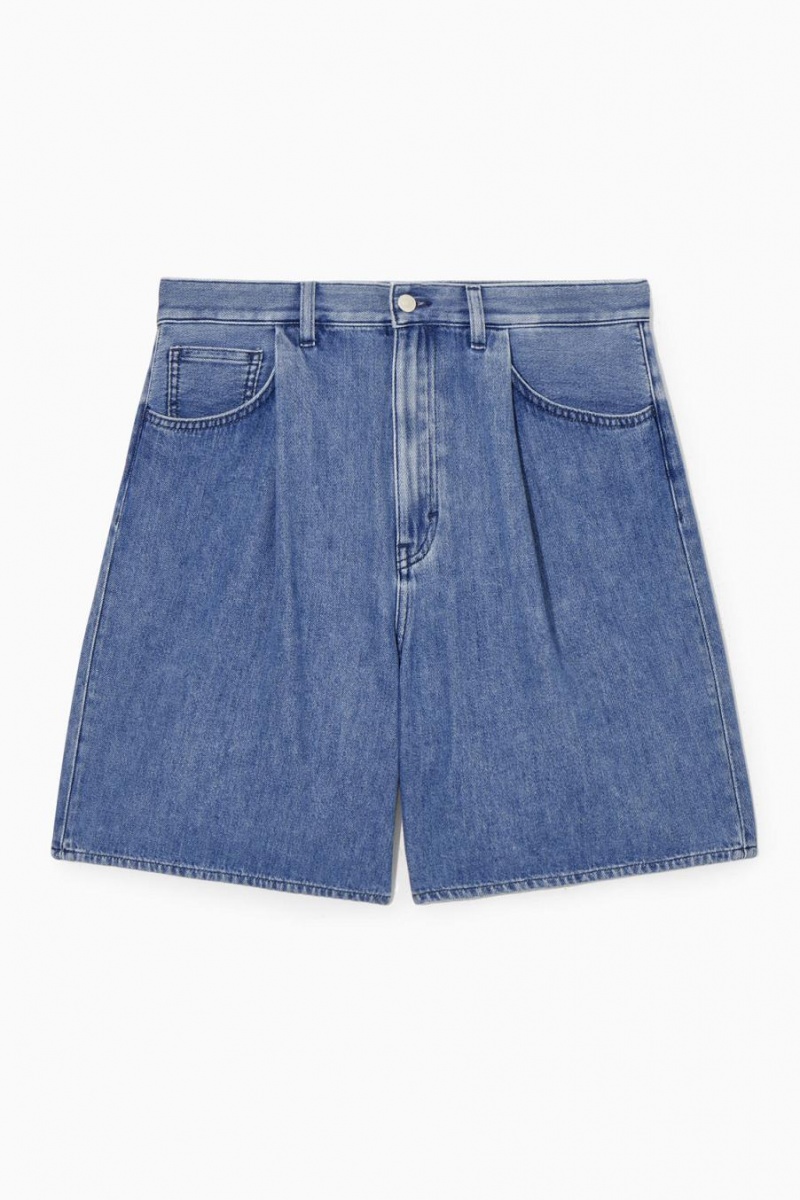COS Redőzött A-line Denim Rövidnadrág Női Kék | VAJ-843795
