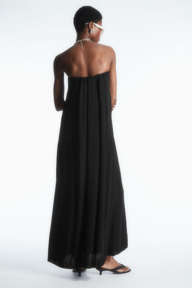 COS Redőzött Bandeau Maxi Ruha Női Fekete | KAV-380751