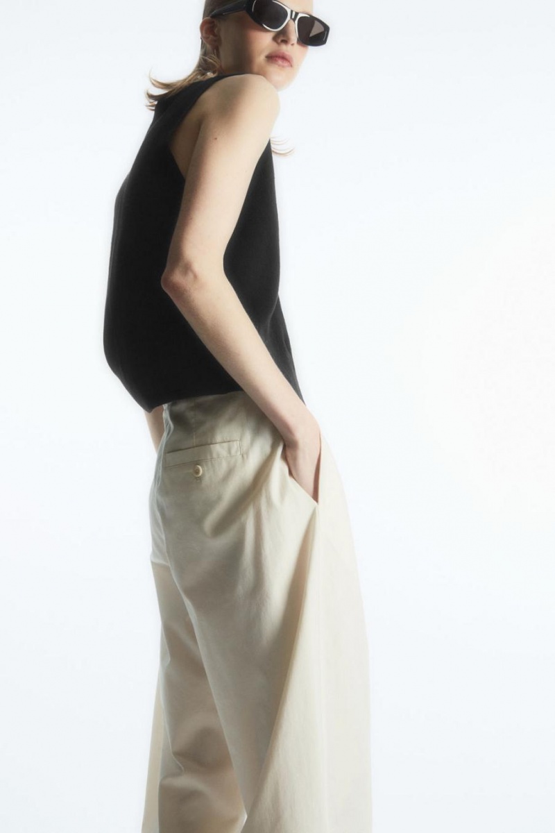 COS Redőzött Barrel-leg Twill Nadrág Női Fehér | KGZ-276503