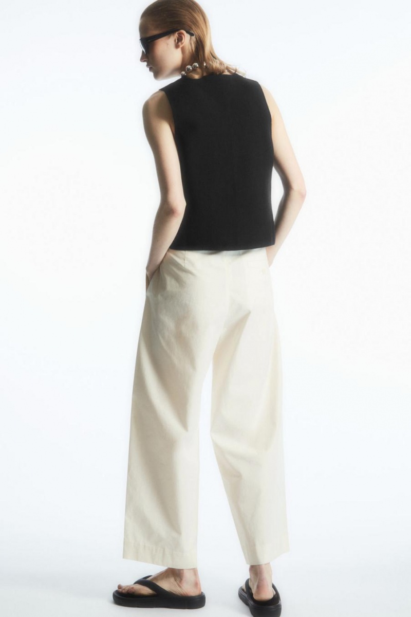 COS Redőzött Barrel-leg Twill Nadrág Női Fehér | KGZ-276503