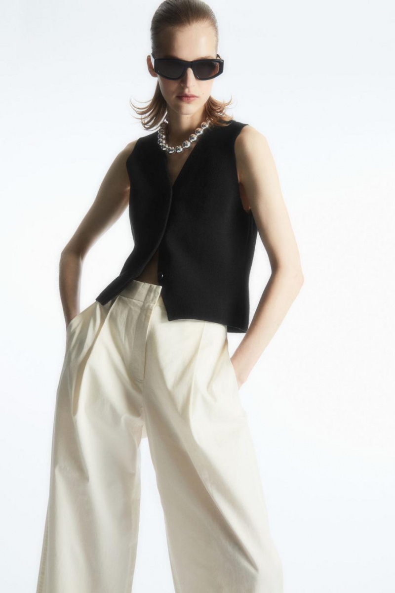 COS Redőzött Barrel-leg Twill Nadrág Női Fehér | KGZ-276503