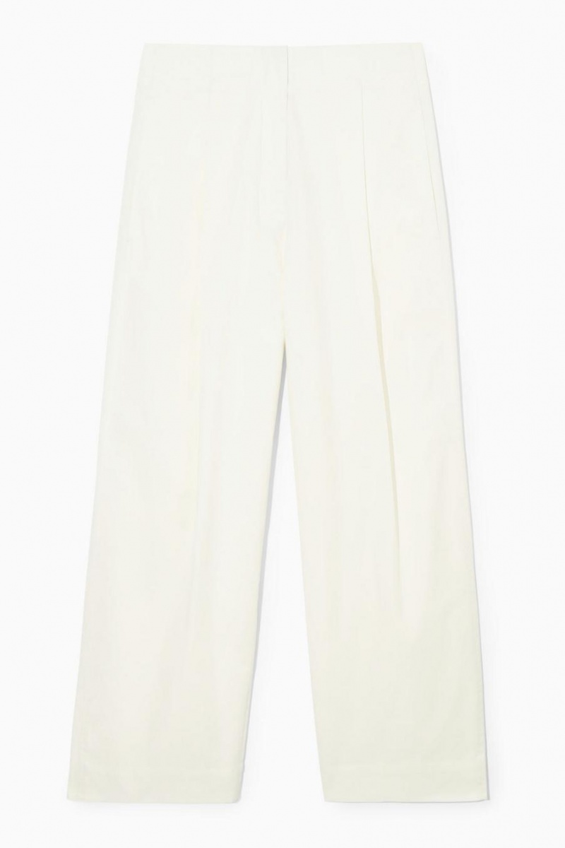 COS Redőzött Barrel-leg Twill Nadrág Női Fehér | KGZ-276503