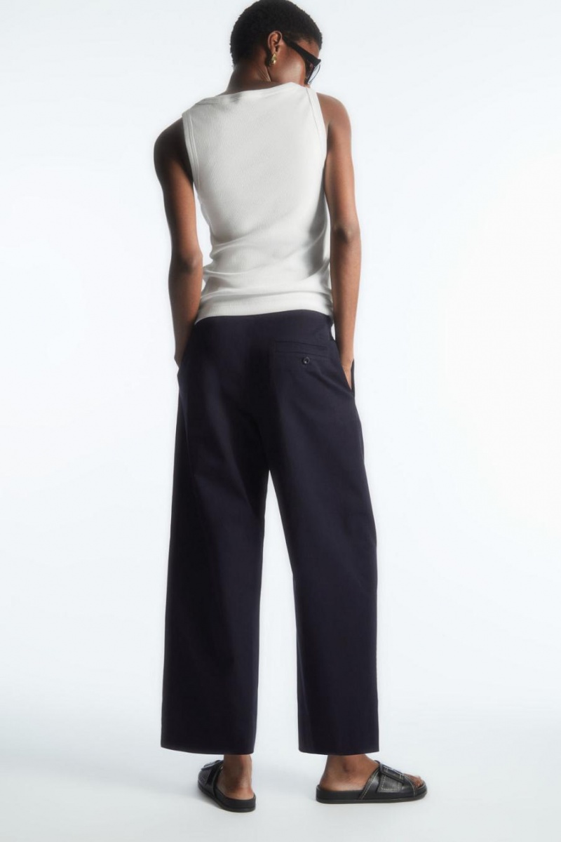 COS Redőzött Barrel-leg Twill Nadrág Női Sötétkék | MGB-284190