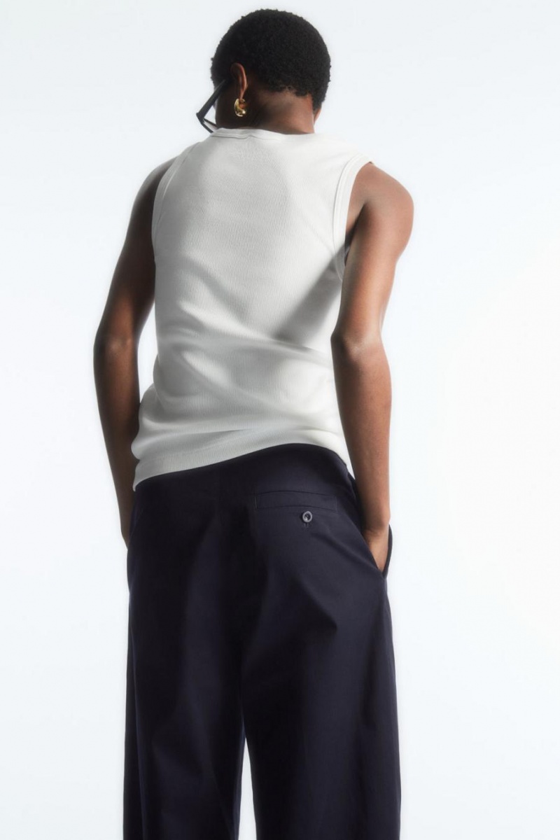 COS Redőzött Barrel-leg Twill Nadrág Női Sötétkék | MGB-284190