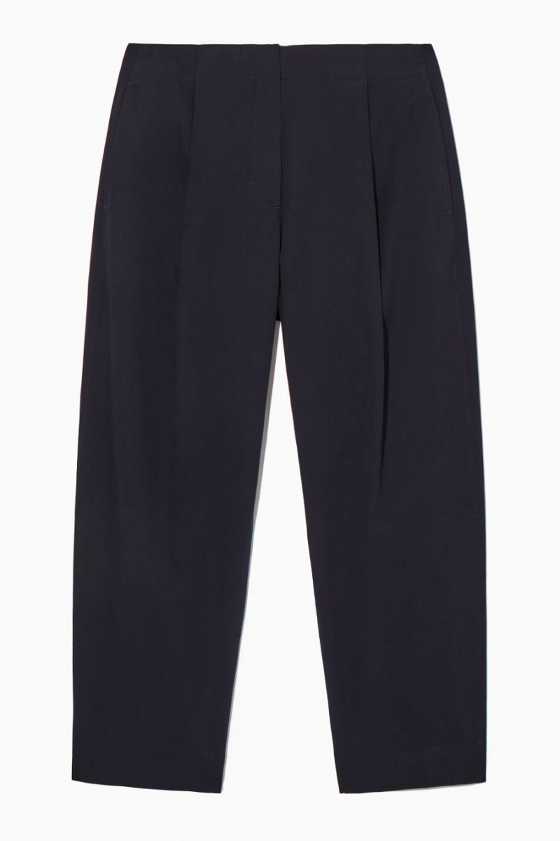 COS Redőzött Barrel-leg Twill Nadrág Női Sötétkék | MGB-284190