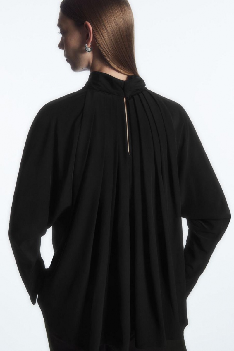 COS Redőzött Batwing Blúz Női Fekete | BIP-563714