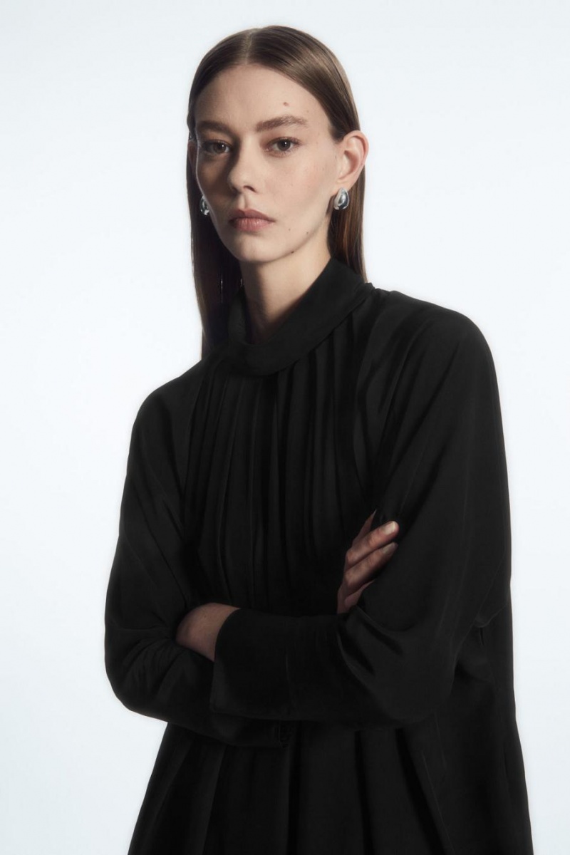 COS Redőzött Batwing Blúz Női Fekete | BIP-563714