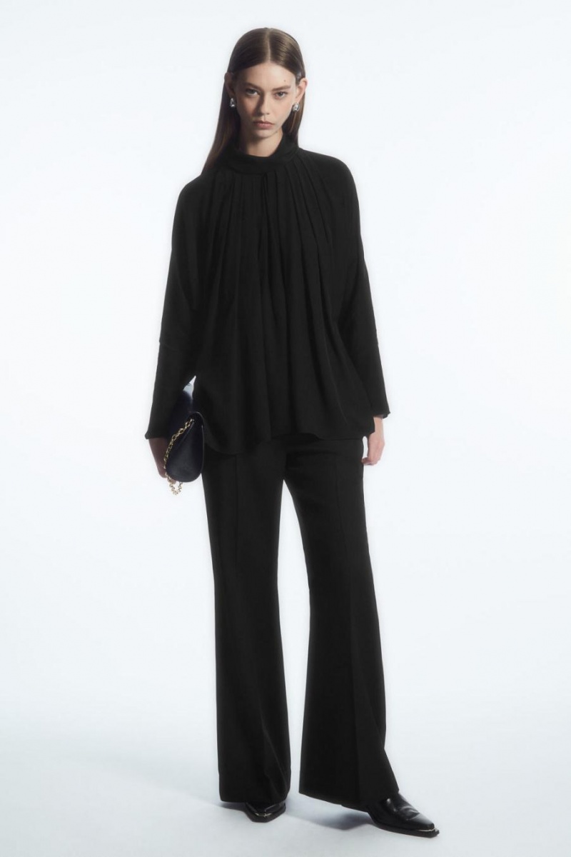 COS Redőzött Batwing Blúz Női Fekete | BIP-563714
