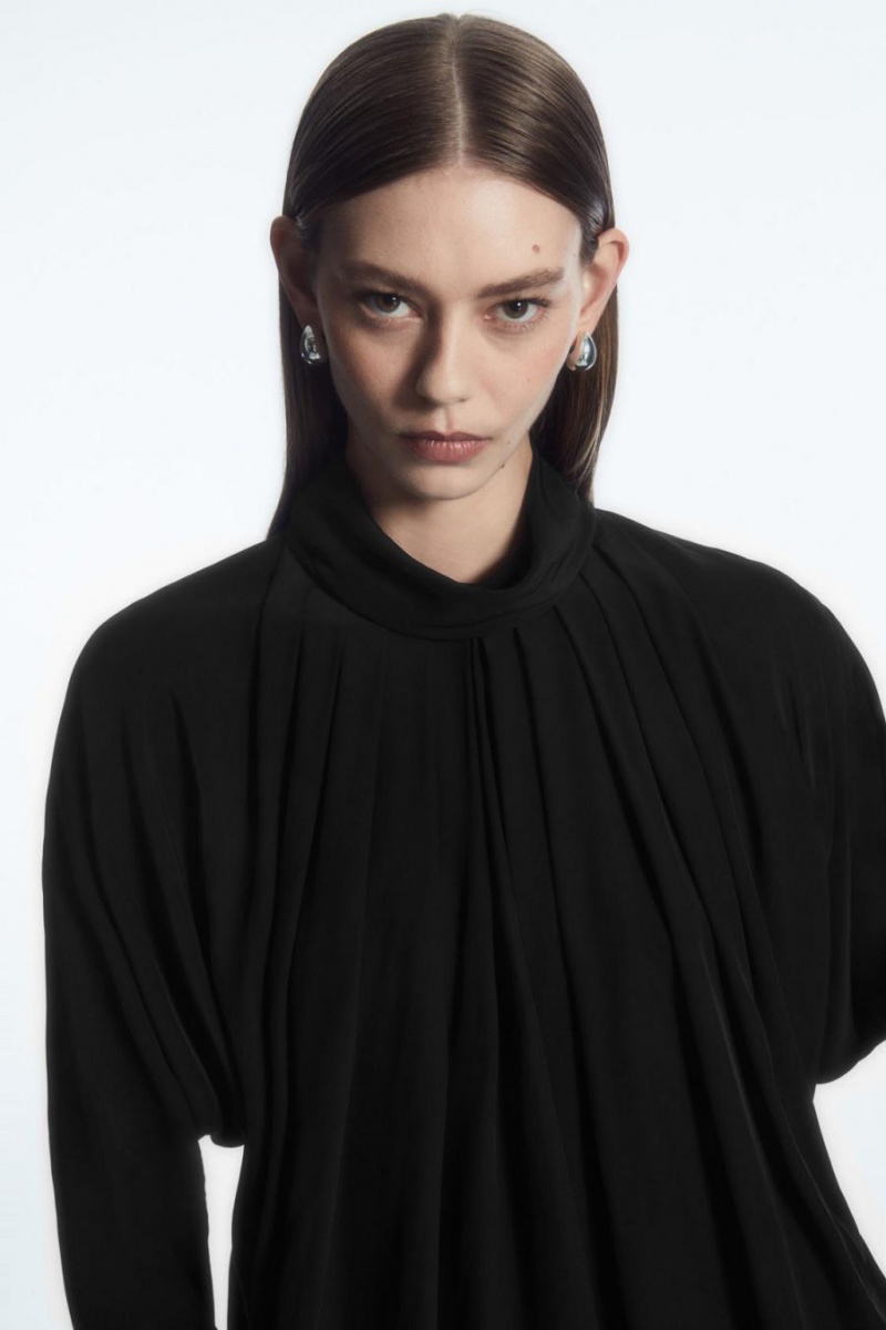 COS Redőzött Batwing Blúz Női Fekete | BIP-563714