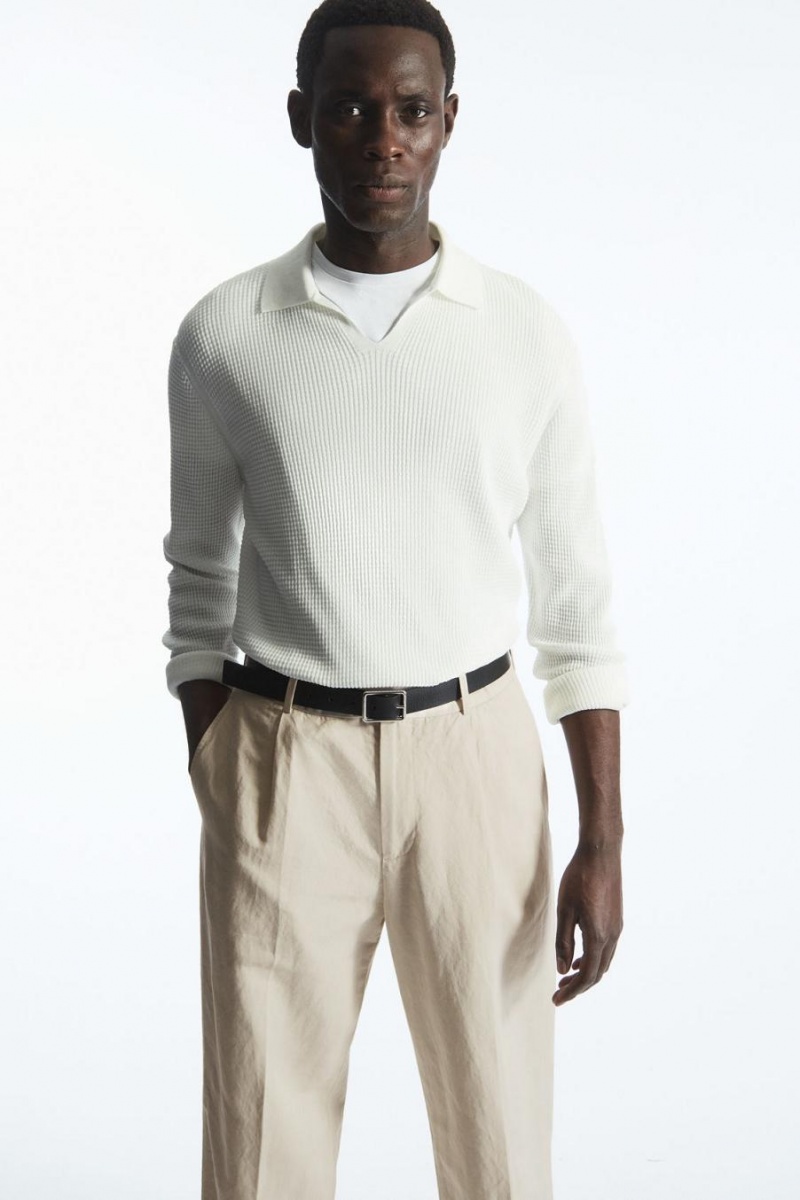 COS Redőzött Egyenes-leg Linen-blend Nadrág Férfi Világos Bézs | EQK-305169