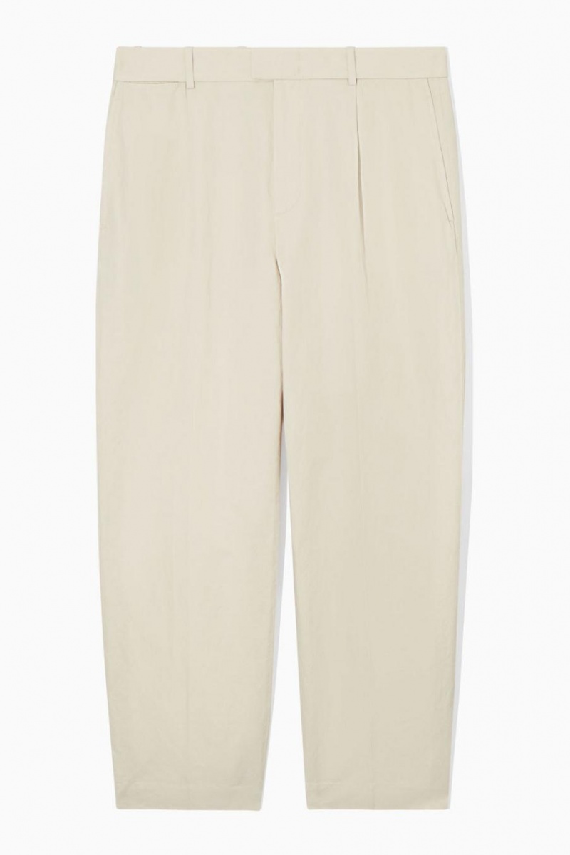 COS Redőzött Egyenes-leg Linen-blend Nadrág Férfi Világos Bézs | EQK-305169