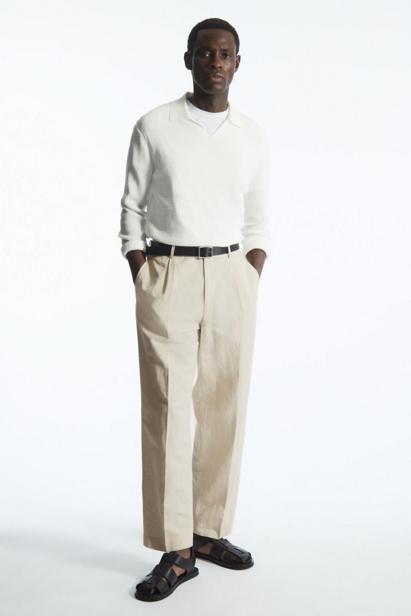 COS Redőzött Egyenes-leg Linen-blend Nadrág Férfi Világos Bézs | EQK-305169