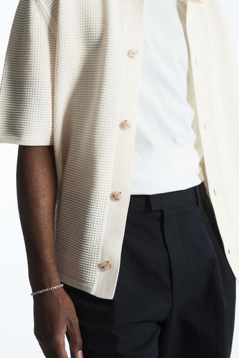 COS Redőzött Egyenes-leg Linen-blend Nadrág Férfi Sötétkék | HSV-932086