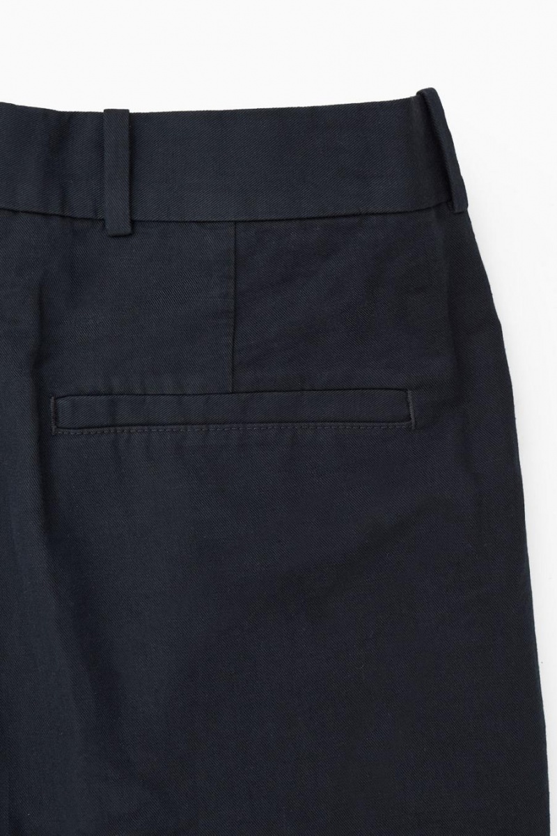 COS Redőzött Egyenes-leg Linen-blend Nadrág Férfi Sötétkék | HSV-932086