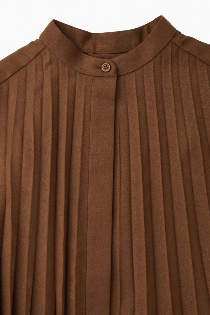COS Redőzött Gyapjú-blend Shirt Ruha Női Barna | UAF-739260