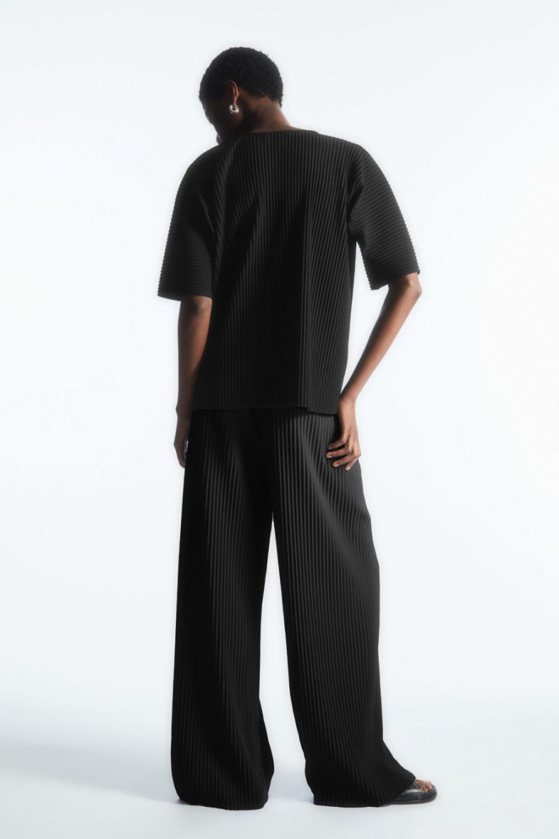 COS Redőzött Half-zip Felső Női Fekete | ZWE-570861
