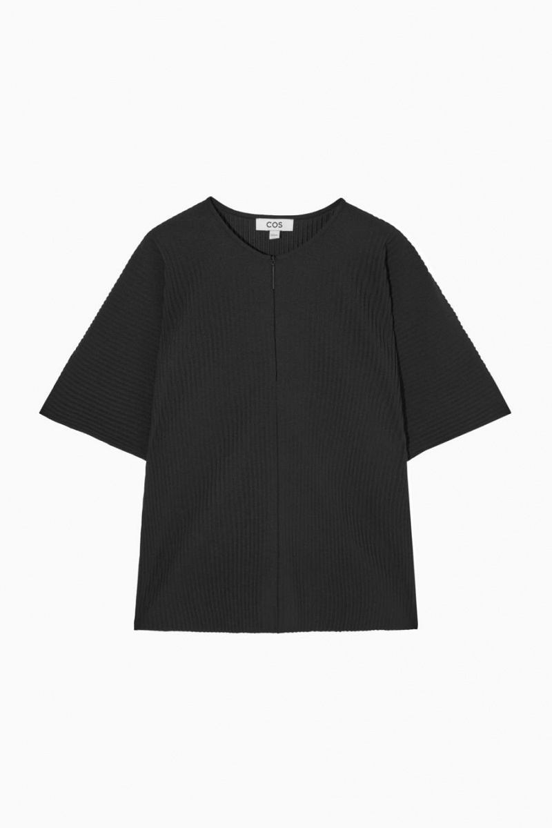 COS Redőzött Half-zip Felső Női Fekete | ZWE-570861