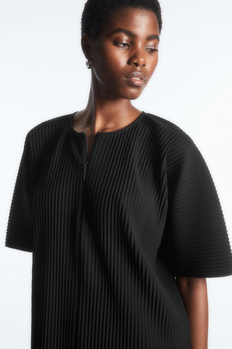 COS Redőzött Half-zip Felső Női Fekete | ZWE-570861