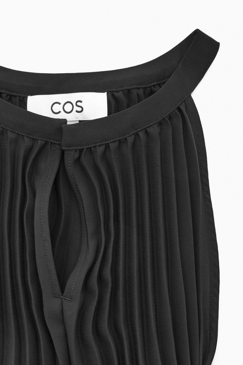 COS Redőzött Halterneck Midi Ruha Női Fekete | PVU-403285