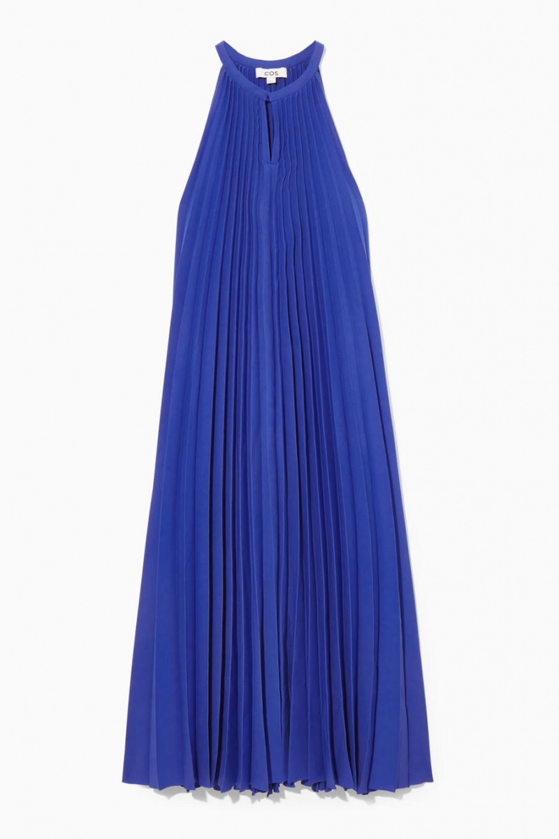 COS Redőzött Halterneck Midi Ruha Női Kék | PGW-497851