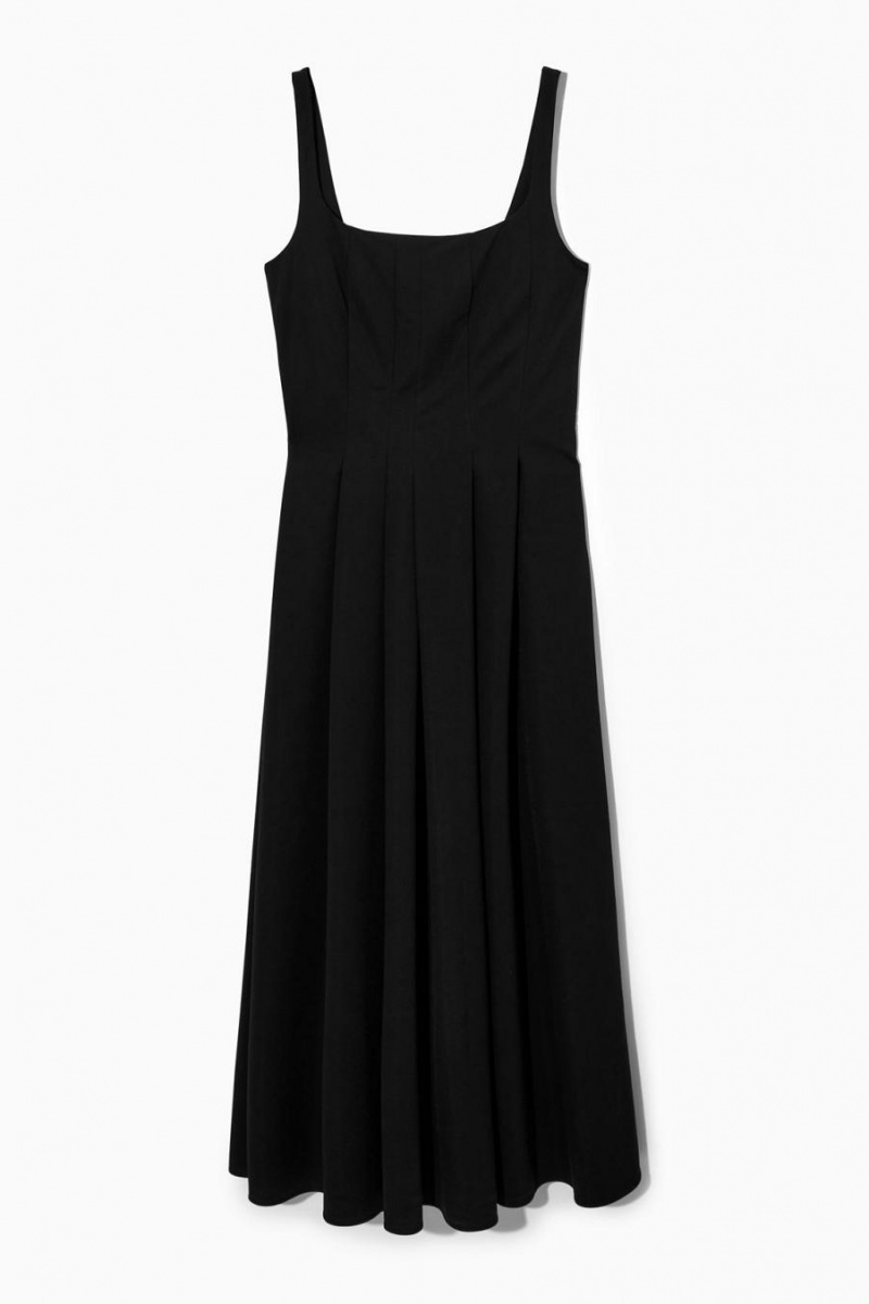 COS Redőzött Jersey Midi Ruha Női Fekete | PTO-578106