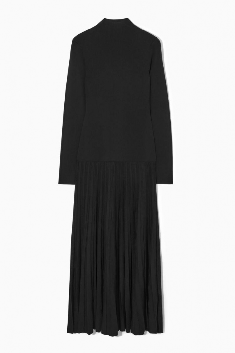 COS Redőzött Kötött Turtleneck Maxi Ruha Női Fekete | RNG-394706