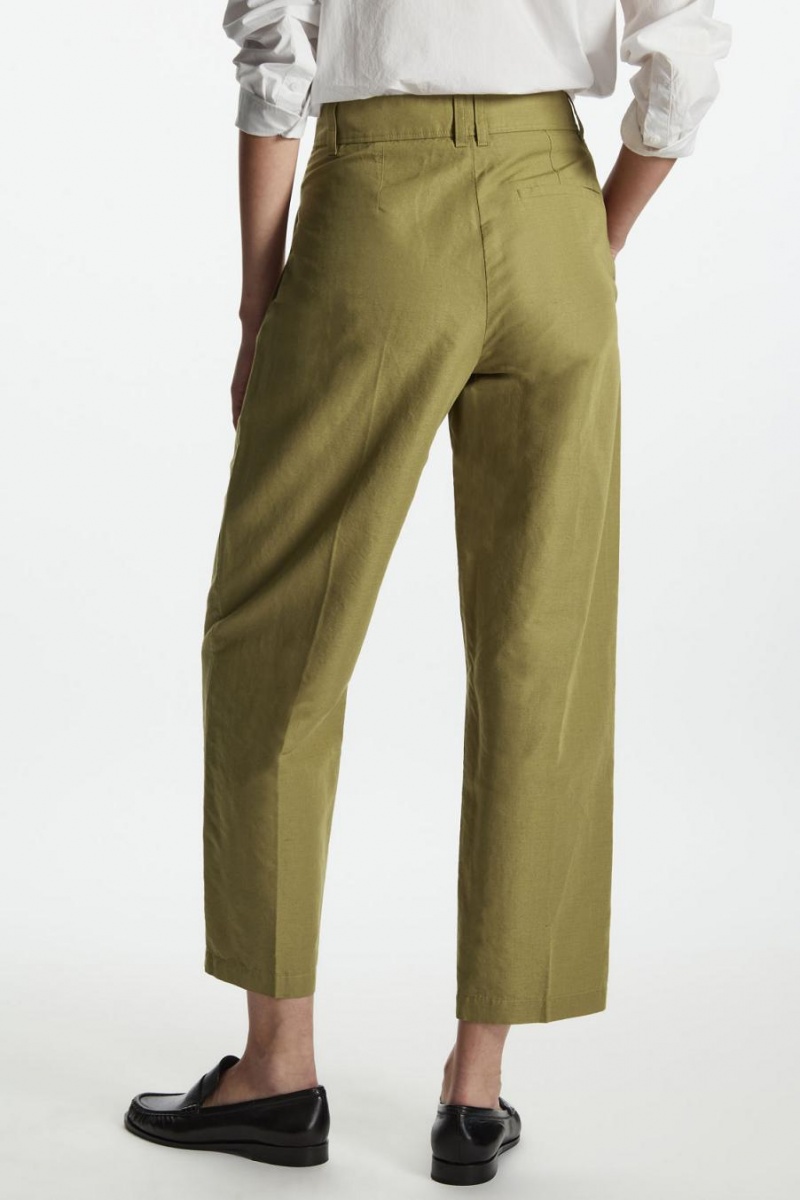 COS Redőzött Linen Nadrág Női Khaki Zöld | JWL-812760