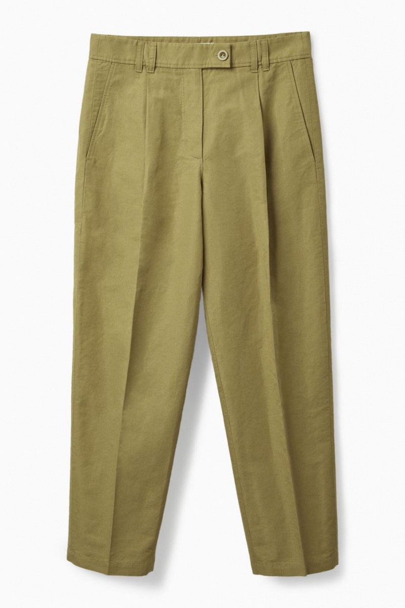 COS Redőzött Linen Nadrág Női Khaki Zöld | JWL-812760