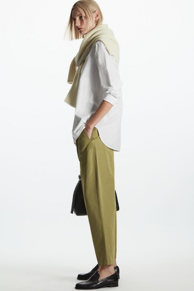COS Redőzött Linen Nadrág Női Khaki Zöld | JWL-812760
