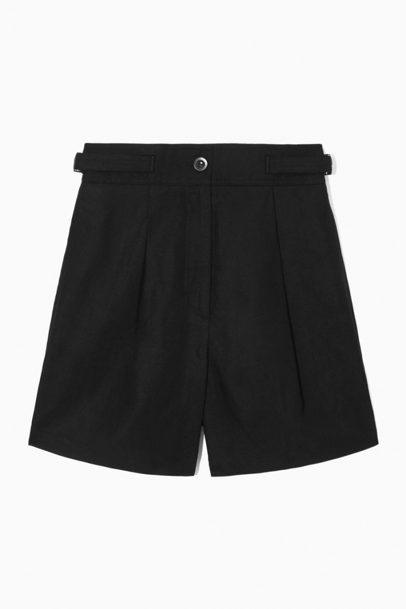 COS Redőzött Linen-blend Utility Rövidnadrág Női Fekete | BIG-715942