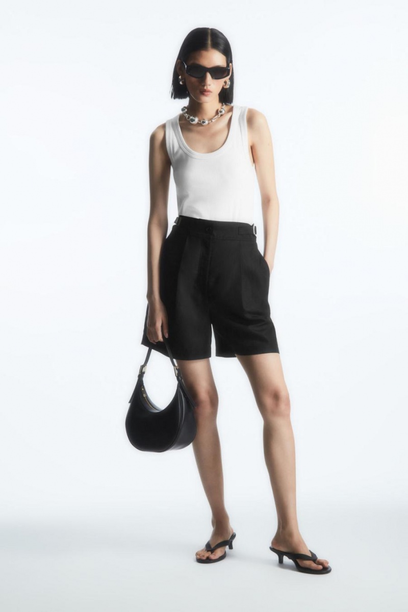 COS Redőzött Linen-blend Utility Rövidnadrág Női Fekete | BIG-715942