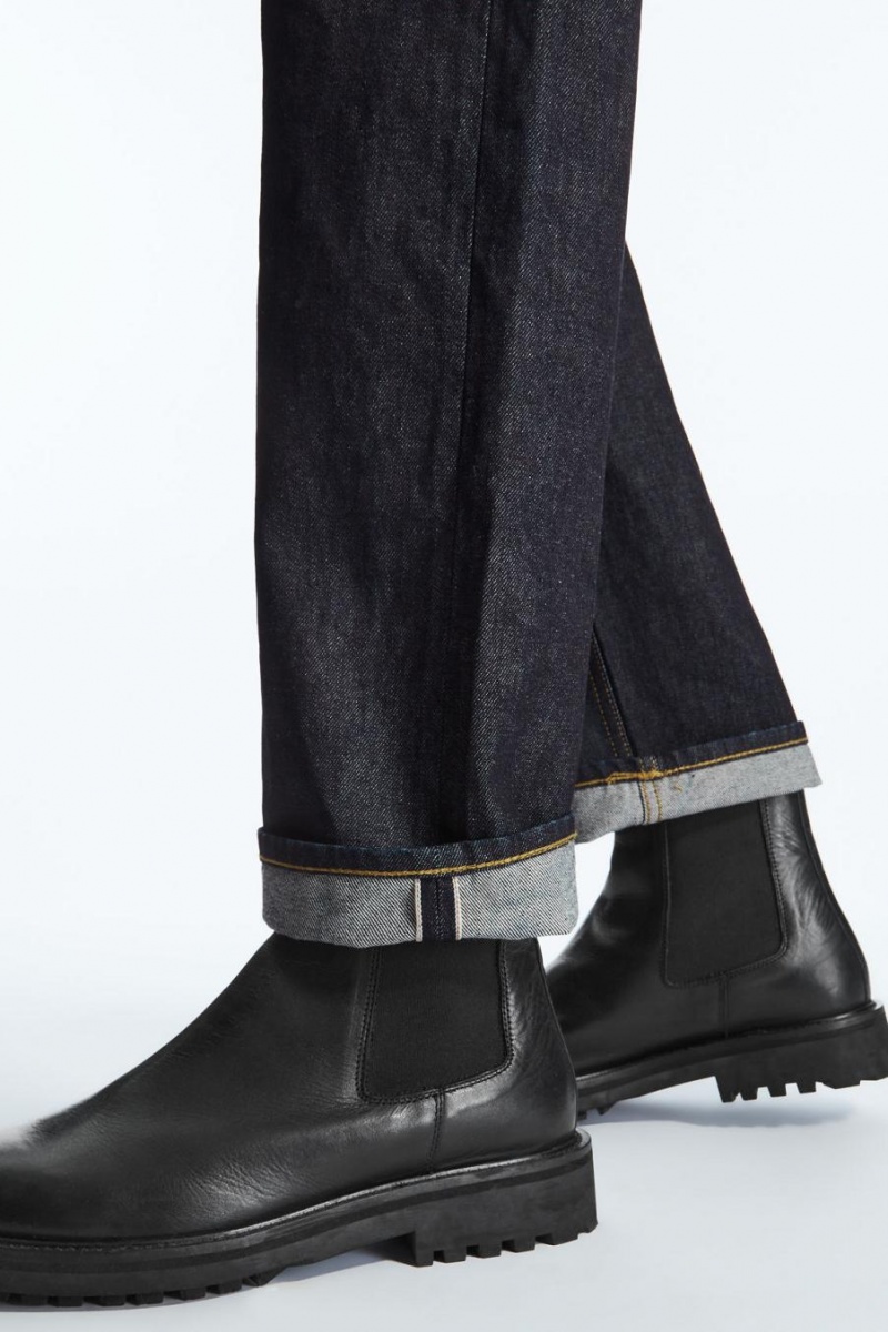 COS Regular-fit Egyenes-leg Selvedge Farmernadrág Férfi Sötétkék | DNI-205178
