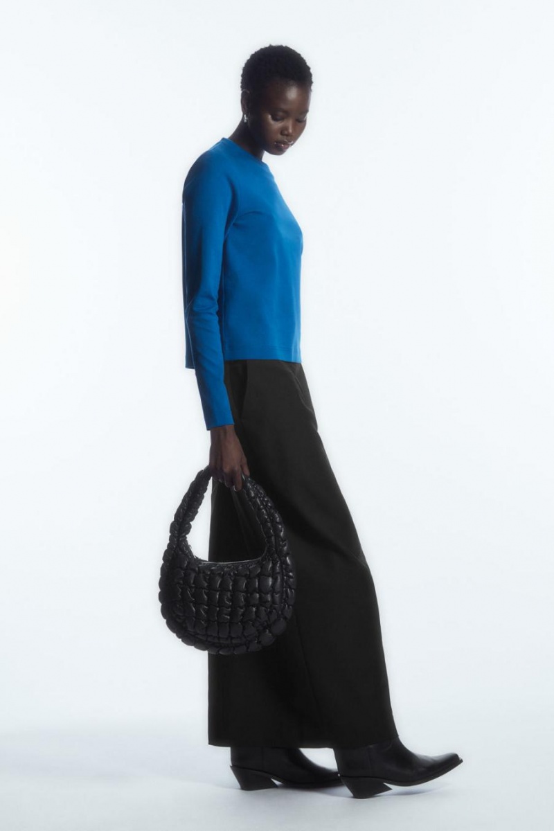 COS Regular-fit Heavyweight Long-sleeved Póló Női Kék | DTH-278934