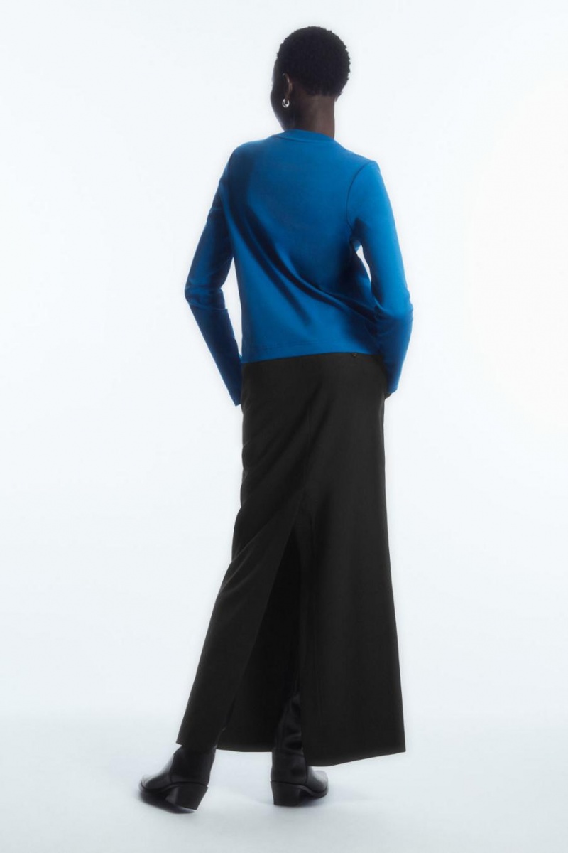 COS Regular-fit Heavyweight Long-sleeved Póló Női Kék | DTH-278934