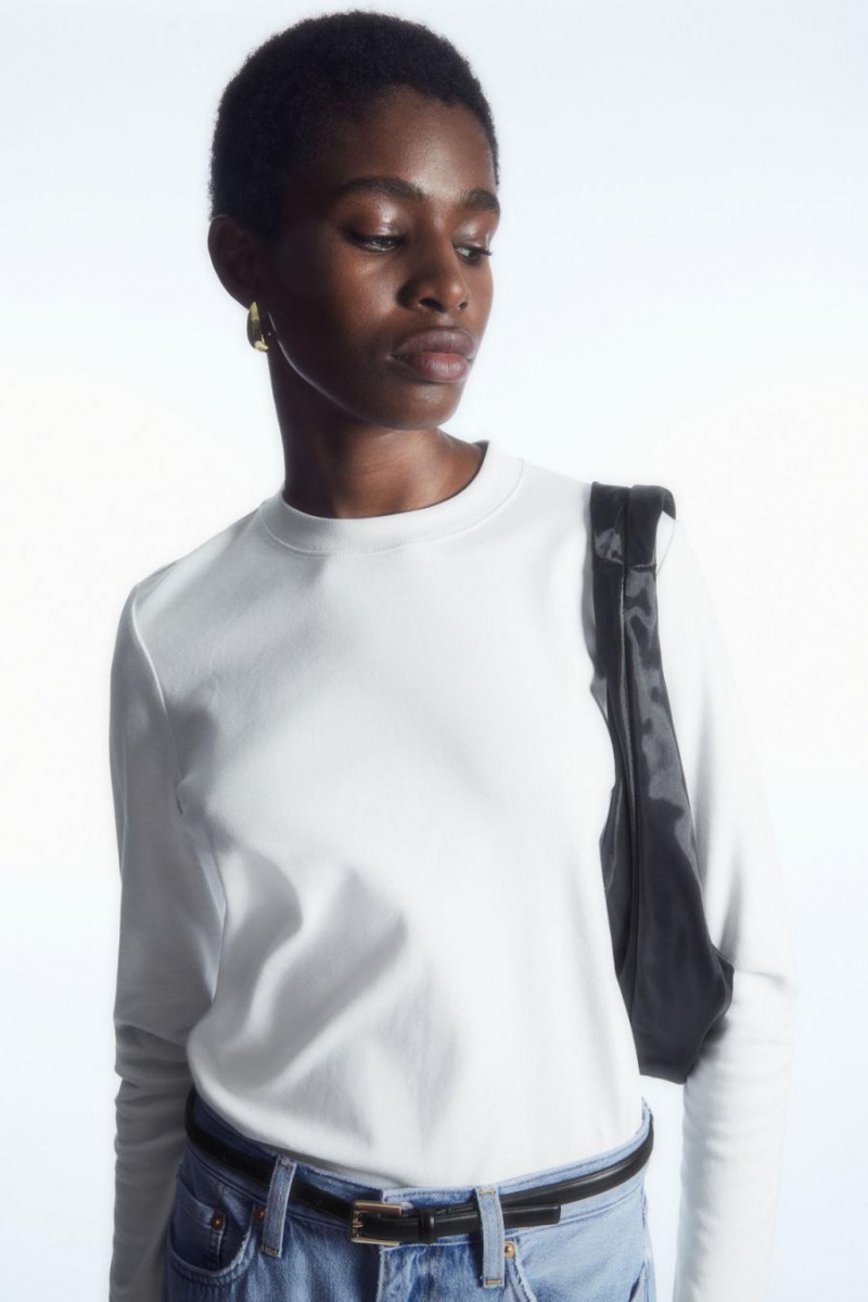 COS Regular-fit Heavyweight Long-sleeved Póló Női Fehér | RJW-235186