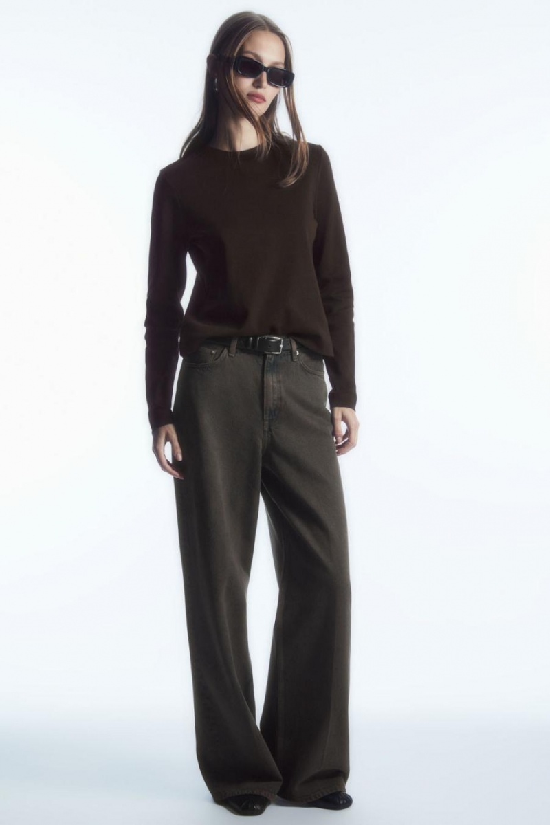 COS Regular-fit Heavyweight Long-sleeved Póló Női Sötétbarna | UGY-048567