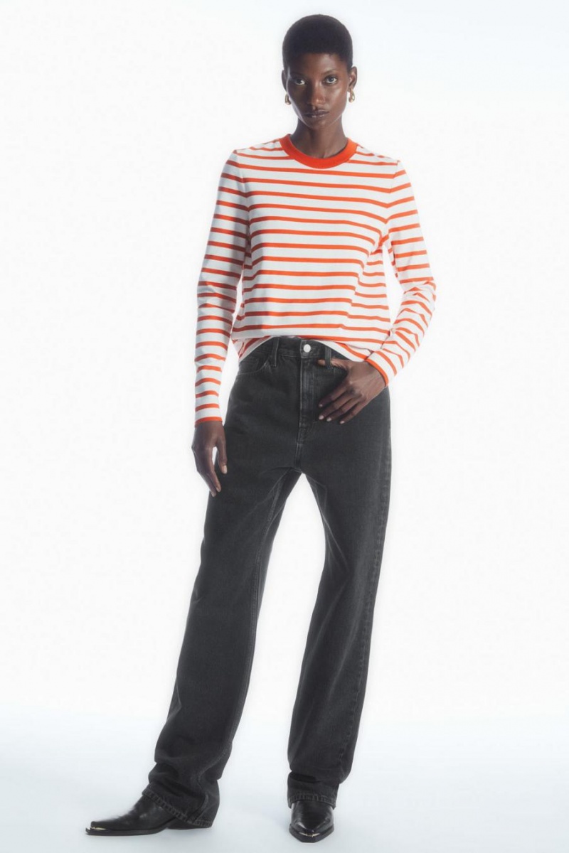 COS Regular-fit Heavyweight Long-sleeved Póló Női Narancssárga Fehér | WTG-947102
